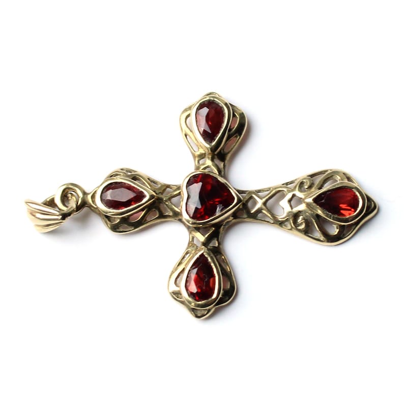 Vintage 9ct Gold Garnet Cross Pendant (2.2grams)