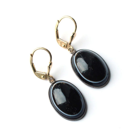 Antique 9ct Gold Bullseye Agate Earrings