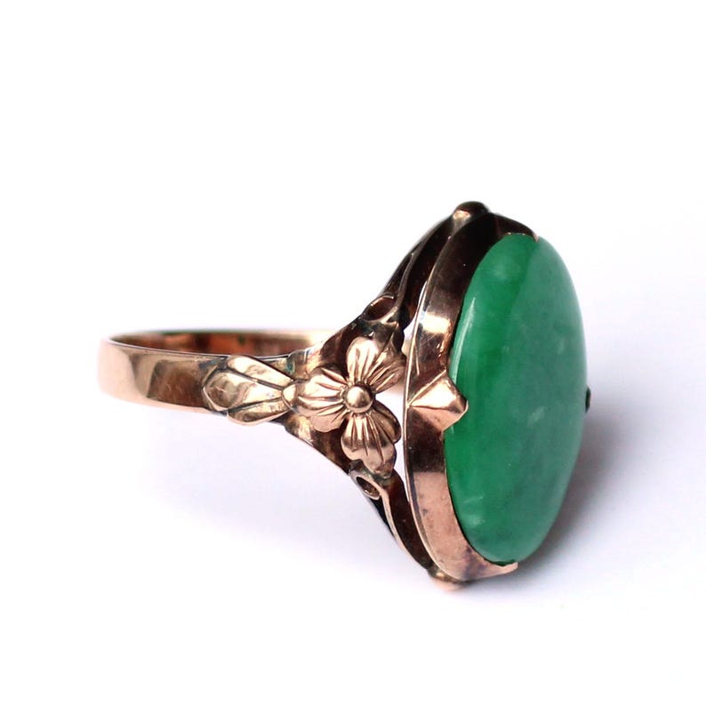 Art Deco 14ct Rose Gold Jade Ring