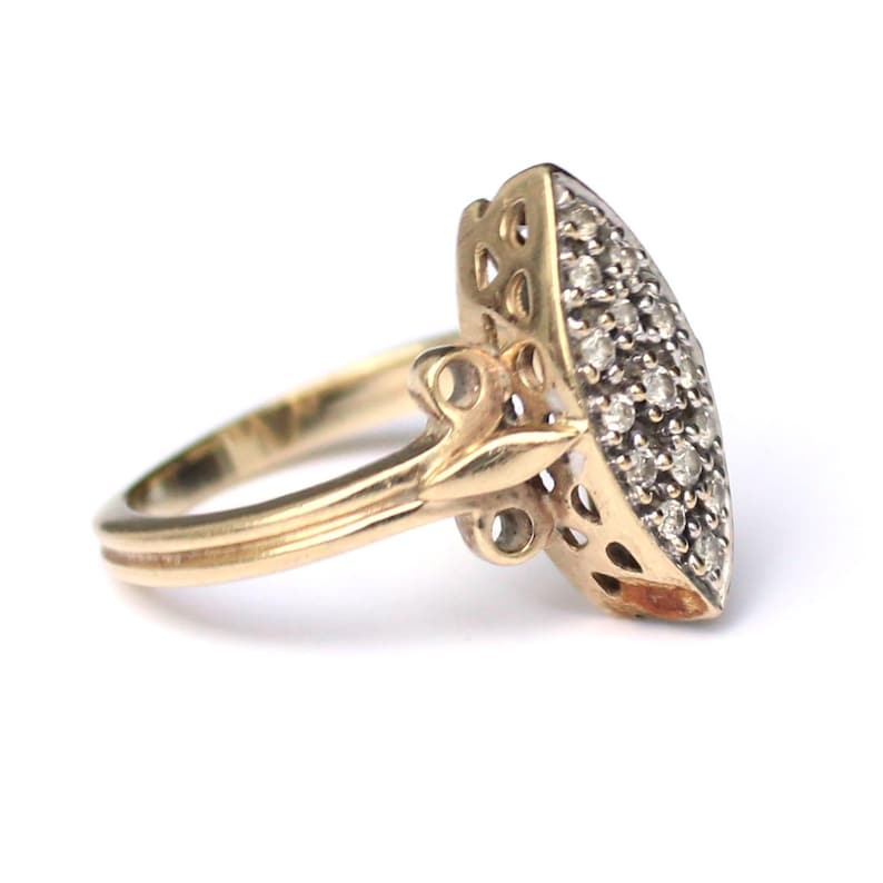 Vintage 9ct Gold Diamond Navette Ring