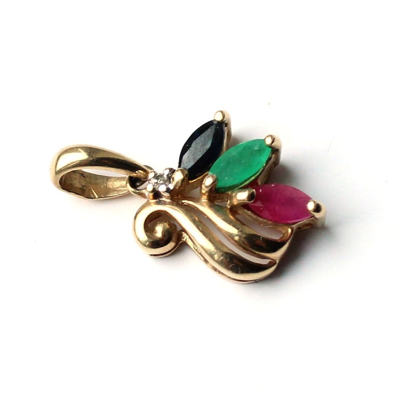 9ct Gold Sapphire Emerald & Ruby Pendant (2.5grams)
