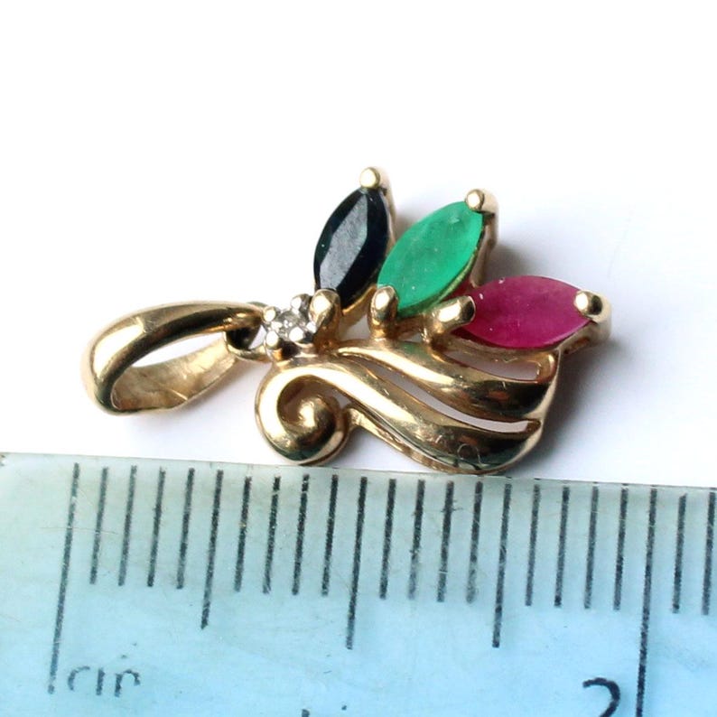 9ct Gold Sapphire Emerald & Ruby Pendant (2.5grams)