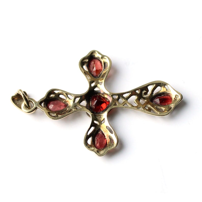 Vintage 9ct Gold Garnet Cross Pendant (2.2grams)