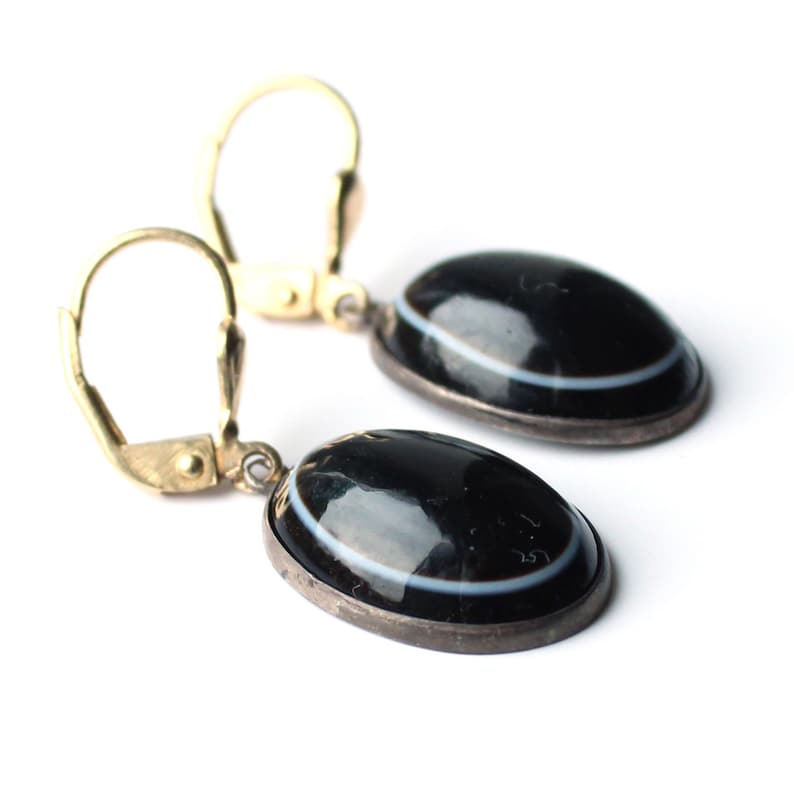 Antique 9ct Gold Bullseye Agate Earrings