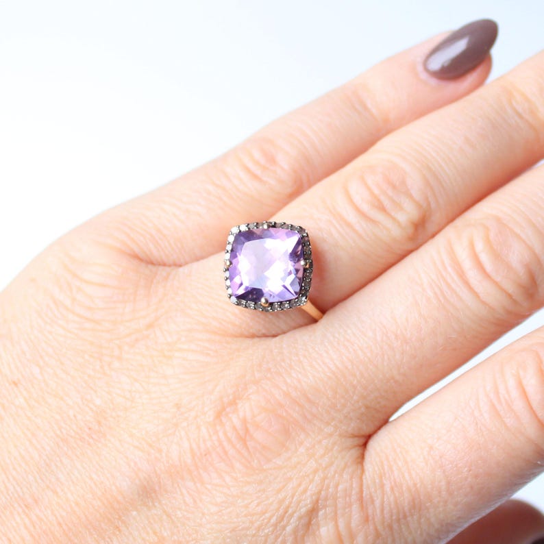 10ct Amethyst & Diamond Cocktail Ring