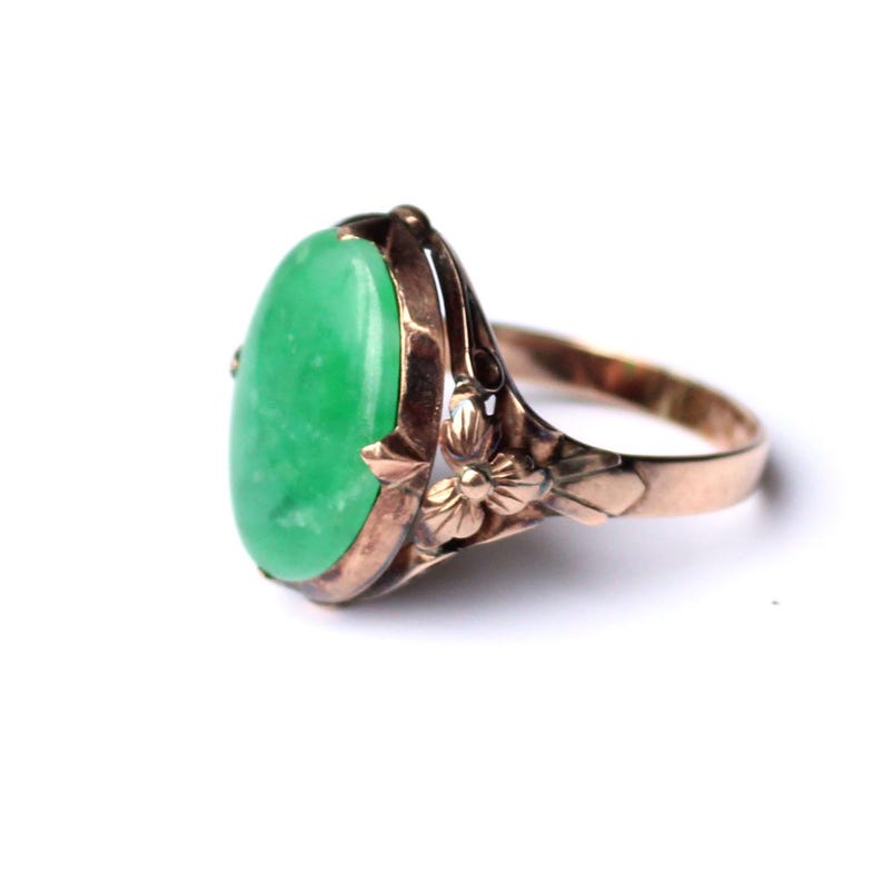 Art Deco 14ct Rose Gold Jade Ring