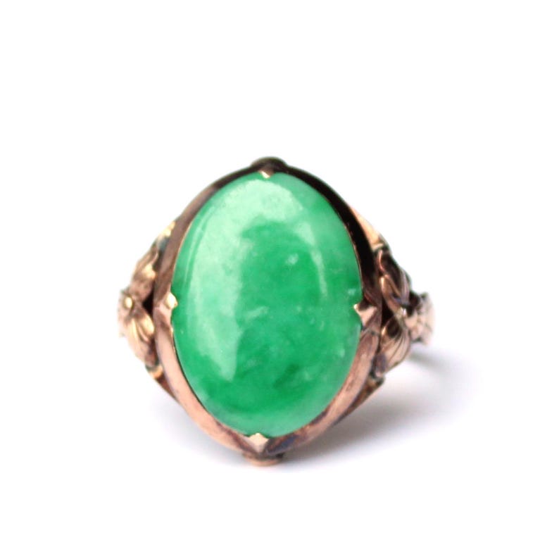 Art Deco 14ct Rose Gold Jade Ring
