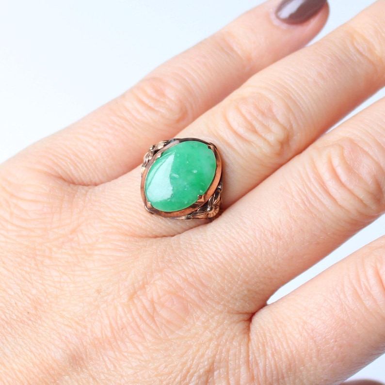 Art Deco 14ct Rose Gold Jade Ring