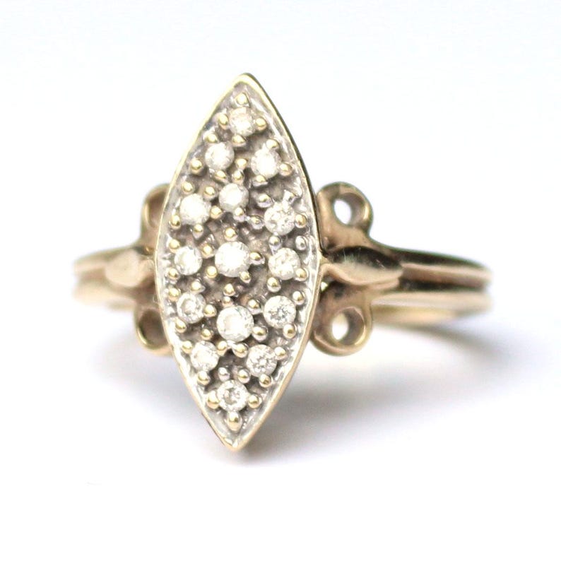 Vintage 9ct Gold Diamond Navette Ring