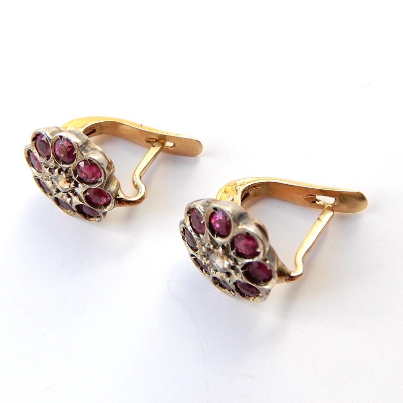 Vintage 9ct Gold Ruby & Diamond Cluster Earrings