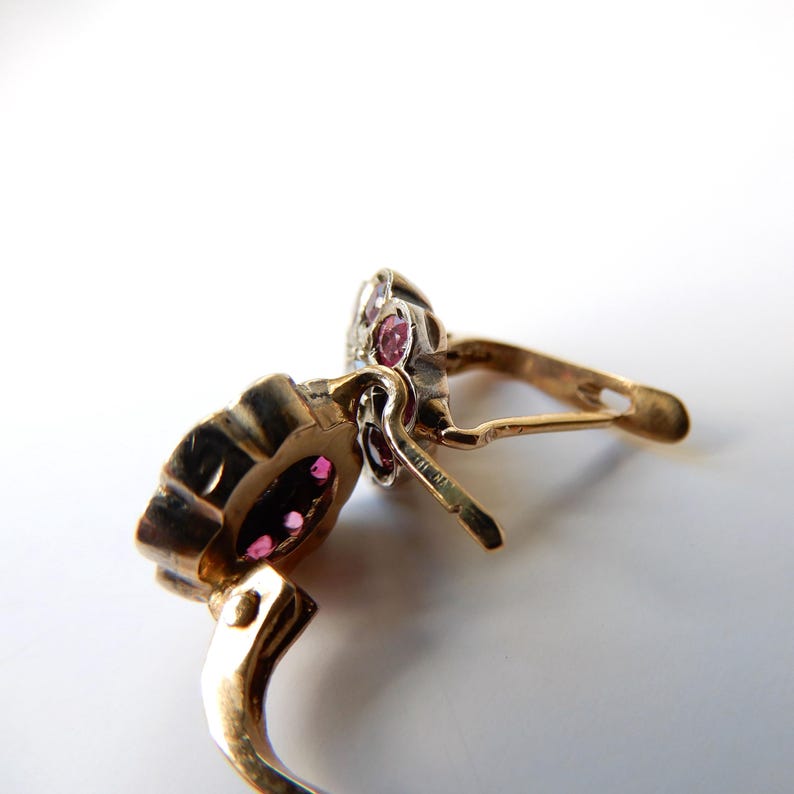 Vintage 9ct Gold Ruby & Diamond Cluster Earrings