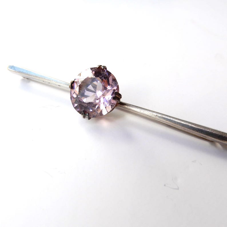 Antique Sterling Silver Amethyst Bar Brooch