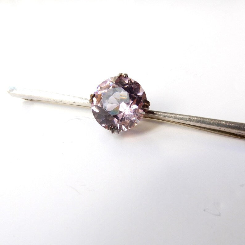 Antique Sterling Silver Amethyst Bar Brooch