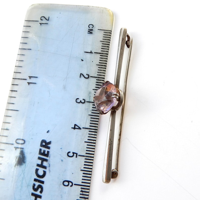 Antique Sterling Silver Amethyst Bar Brooch