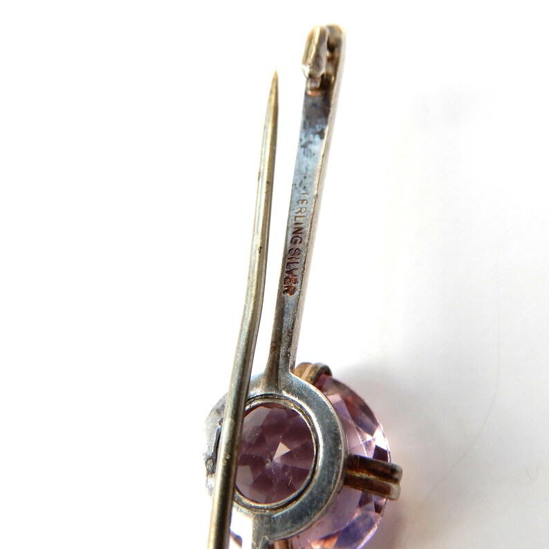 Antique Sterling Silver Amethyst Bar Brooch