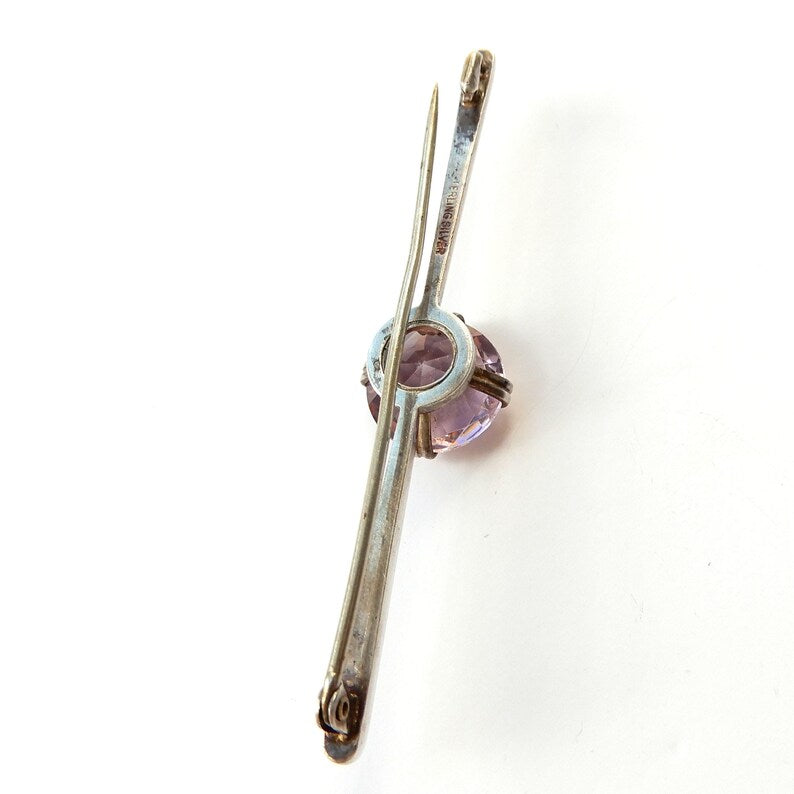 Antique Sterling Silver Amethyst Bar Brooch