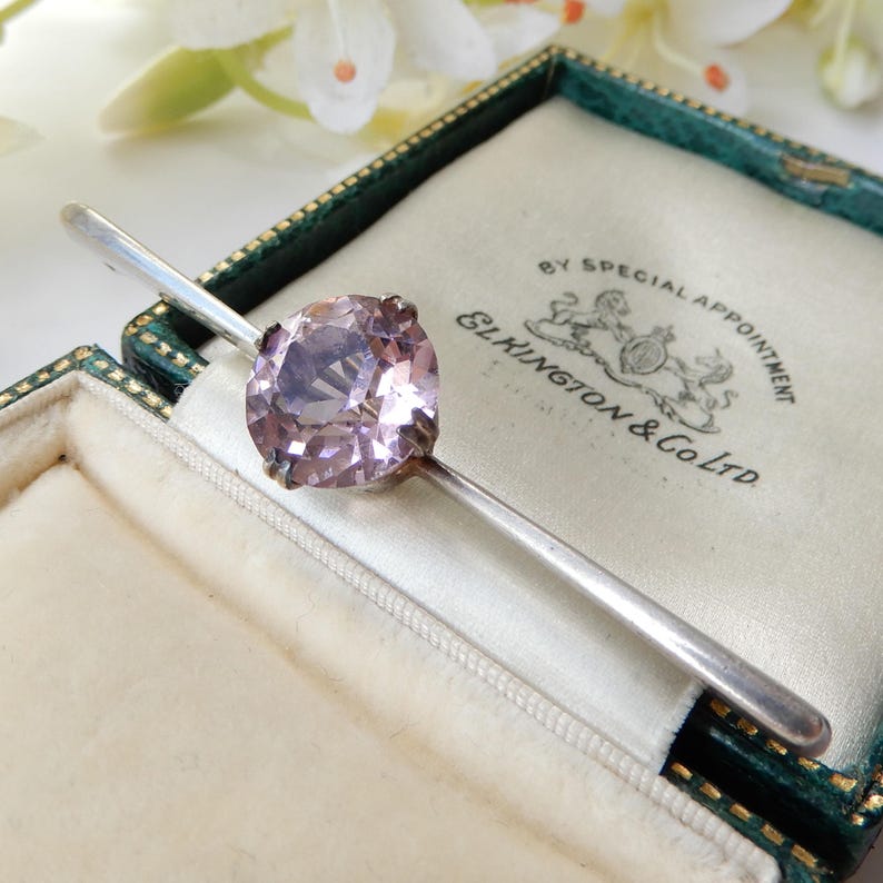 Antique Sterling Silver Amethyst Bar Brooch