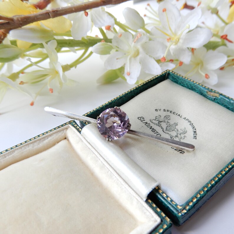 Antique Sterling Silver Amethyst Bar Brooch