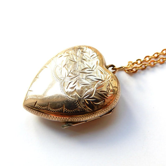 Vintage Rolled Gold Heart Locket with Chain