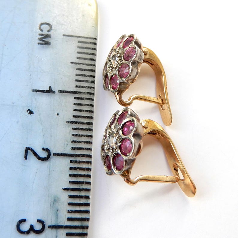 Vintage 9ct Gold Ruby & Diamond Cluster Earrings
