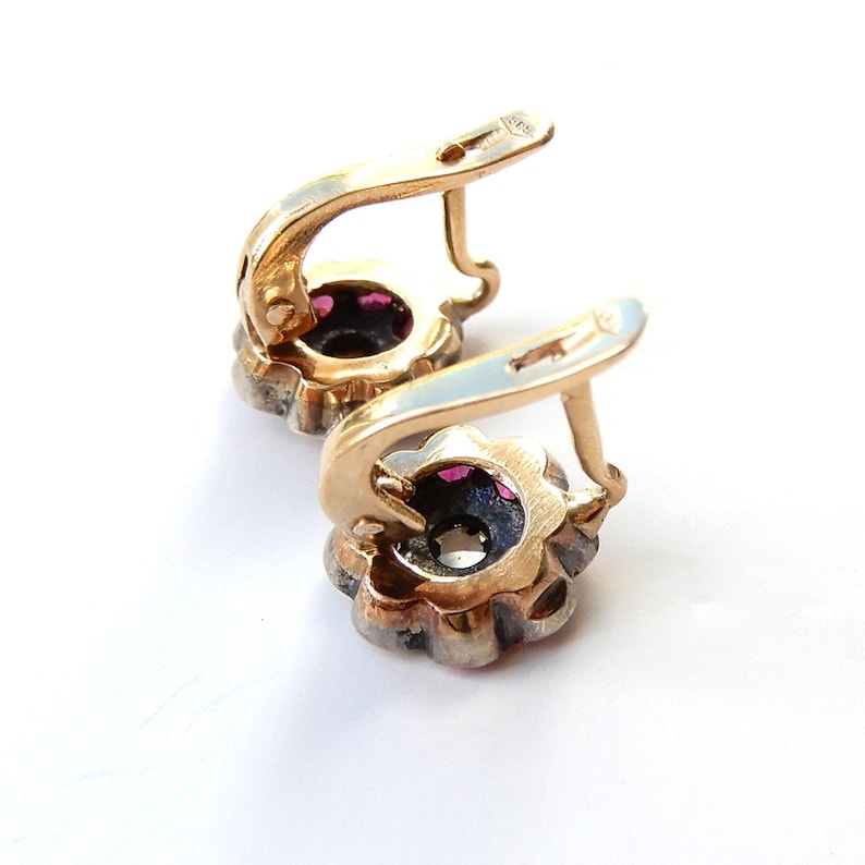 Vintage 9ct Gold Ruby & Diamond Cluster Earrings