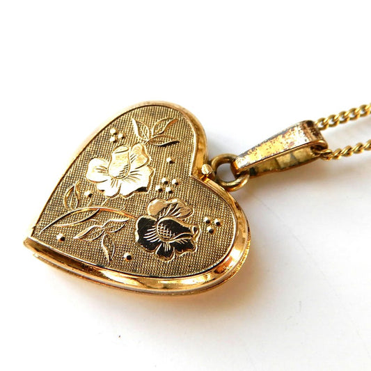 Vintage 14ct Rolled Gold Heart Locket with Chain Andreas Daub