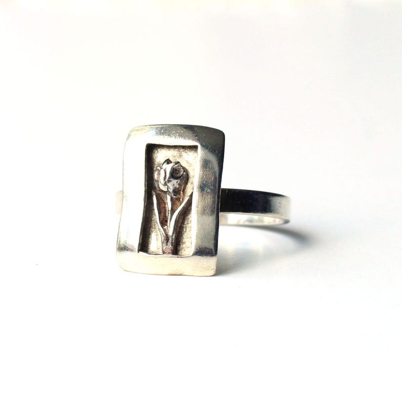 Sterling Silver Shadow Box Tulip Ring UK Size R