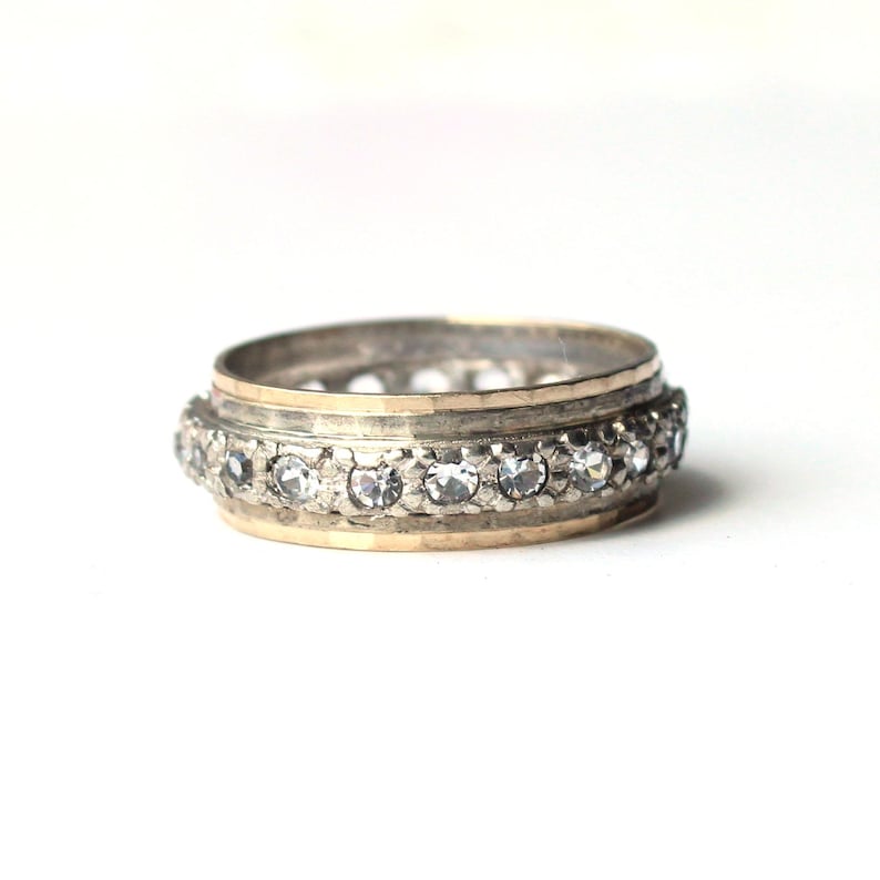 Vintage 9ct Gold & Sterling Silver White Spinel Eternity Ring UK Size O