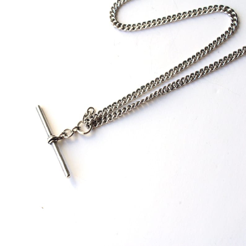 Chunky Vintage Solid Silver 15inch Chain Albert Chain with T Bar Dog Clip (13.9grams)