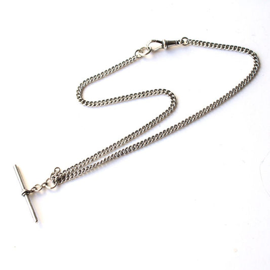 Chunky Vintage Solid Silver 15inch Chain Albert Chain with T Bar Dog Clip (13.9grams)