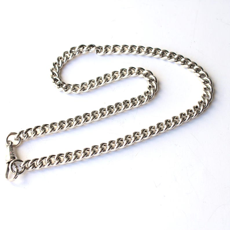 Chunky Vintage Solid Silver 14.5inch Chain Albert Chain with Dog Clip (33.8grams)