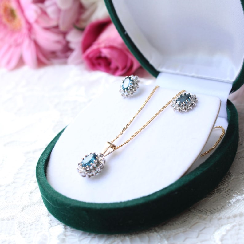 Italian 9ct Gold Topaz Necklace & Earring Set