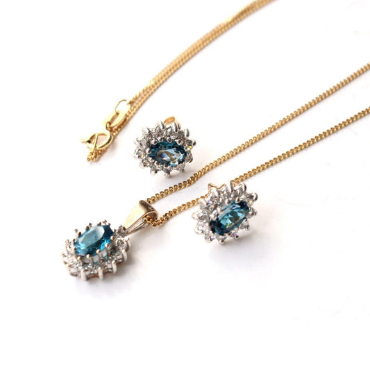 Italian 9ct Gold Topaz Necklace & Earring Set