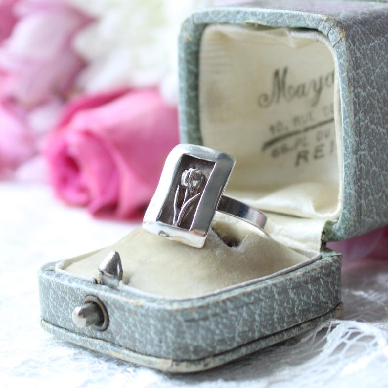 Sterling Silver Shadow Box Tulip Ring UK Size R