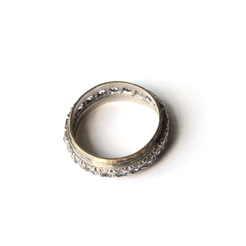 Vintage 9ct Gold & Sterling Silver White Spinel Eternity Ring UK Size O