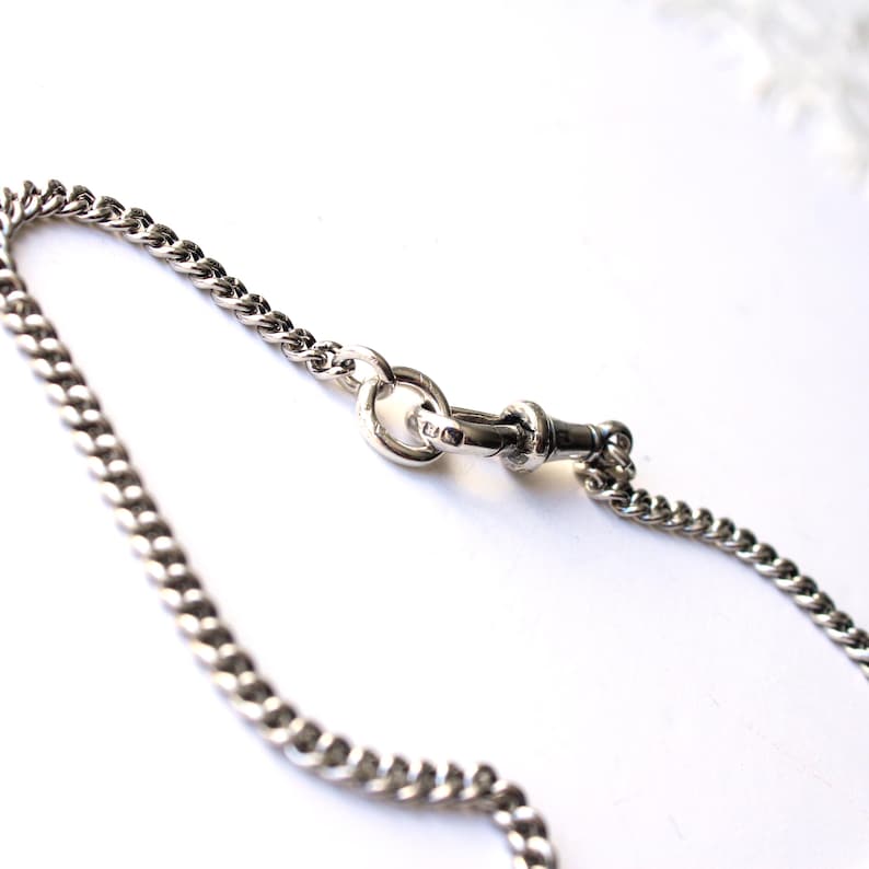 Chunky Vintage Solid Silver 15inch Chain Albert Chain with T Bar Dog Clip (13.9grams)