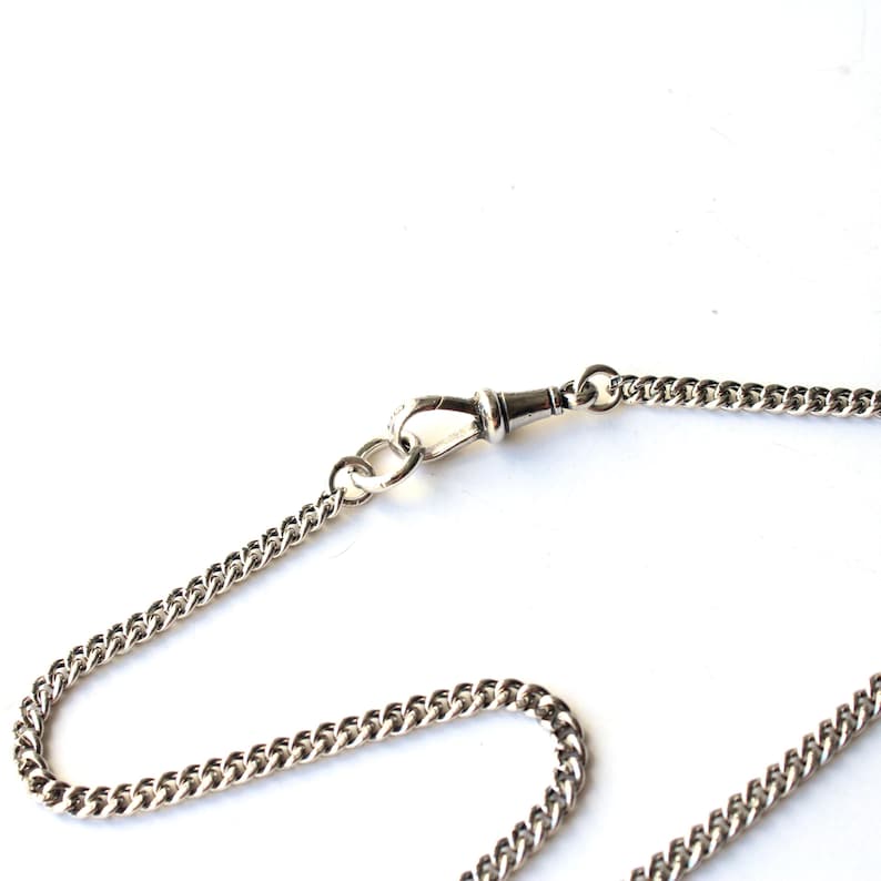 Chunky Vintage Solid Silver 15inch Chain Albert Chain with T Bar Dog Clip (13.9grams)
