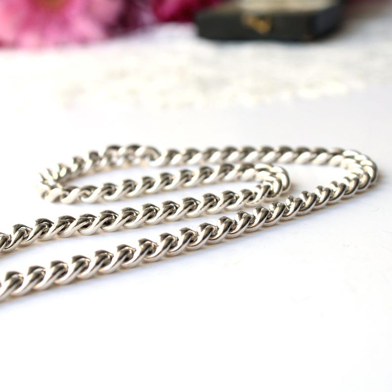 Chunky Vintage Solid Silver 14.5inch Chain Albert Chain with Dog Clip (33.8grams)