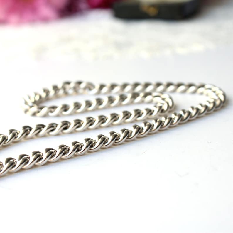 Chunky Vintage Solid Silver 14.5inch Chain Albert Chain with Dog Clip (33.8grams)