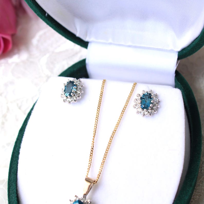 Italian 9ct Gold Topaz Necklace & Earring Set
