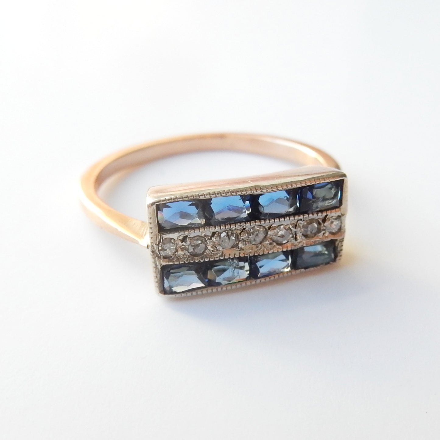 Art Deco Sapphire & Diamond Ring US Size 6 ¾ UK O