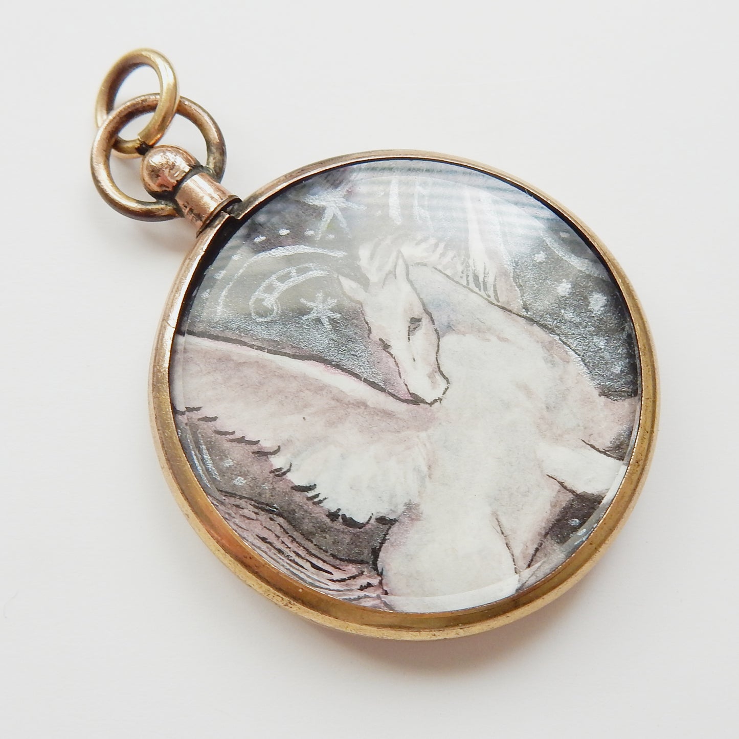 "Silver Dream" Antique Locket depicting Painted Portrait of Pegasus