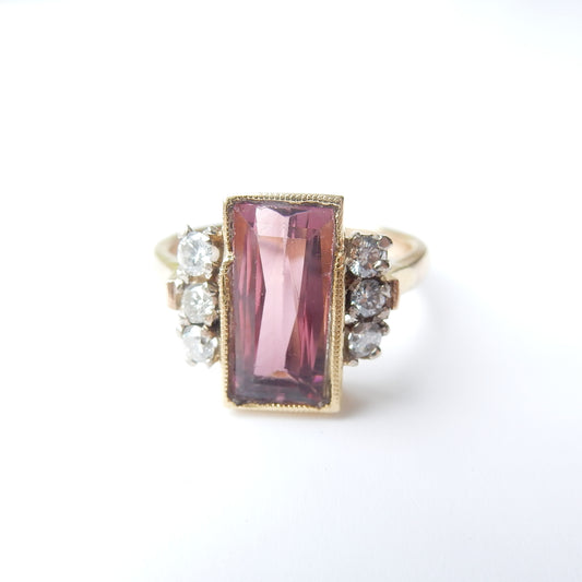 Antique 18ct Gold Pink Tourmaline & Diamond Ring