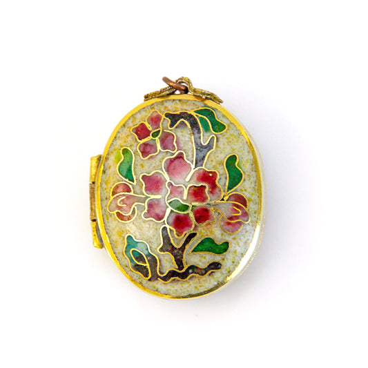 Pretty Vintage Chinese Cloisonne Enamel Floral Locket
