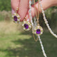 9ct Gold Amethyst Peridot & Pearl Suffragette Pendant & Earring Set