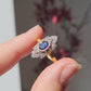 Art Deco style Blue Paste Navette Ring Set in Solid Silver