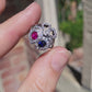 Sterling Silver Victorian Style Sapphire & Ruby Sweetheart Ring