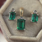 9ct Gold Diamond & Green Gem Set Pendant & Earring Set