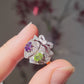 Edwardian Style Amethyst Peridot Double Heart 18ct Gold on Silver Ring