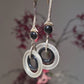 Art Deco style Onyx & Chalcedony Hoop Drop Earrings with 9ct Gold Hook